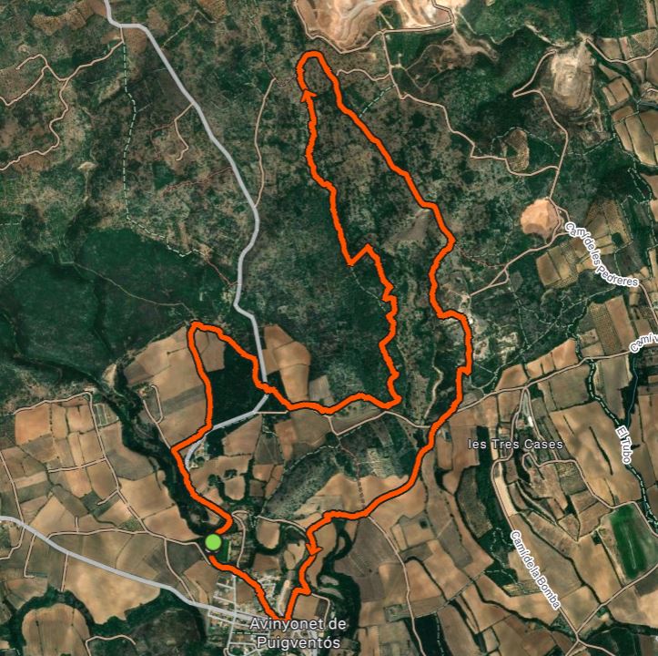 Vista satèl·lit del recorregut GPS real del circuit de 10 km de la Cursa-Caminada per Avinyonet de Puigventós